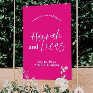 Colorful Wedding Welcome Sign Template, Pink Wedding Welcome Sign, Hot Pink Welcome Sign Template, Pink Welcome Sign Template | Fallon