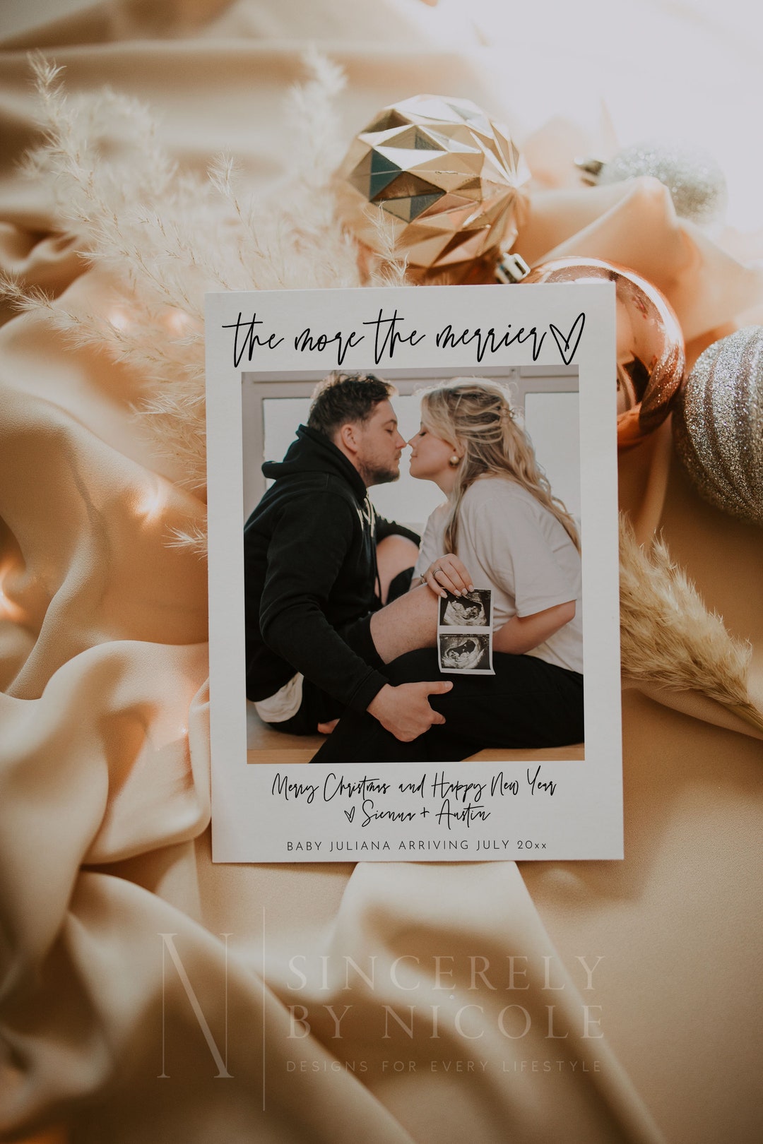 Christmas Pregnancy Announcement Card, Editable New Years Pregnancy