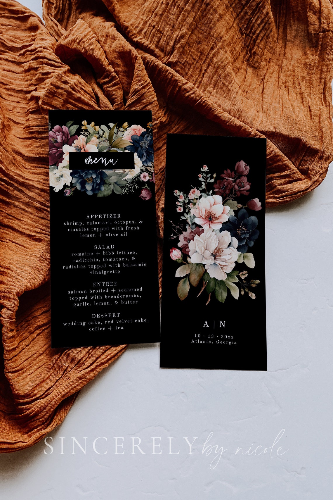 Moody Menu Template, Watercolor Floral Menu, Editable Printable Menu ...