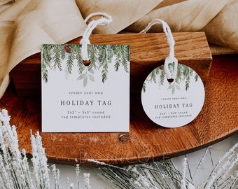 Holiday Gift Tag Template, Instant Download, Christmas Script Tag, Personalized Christmas Tags Template, Editable Christmas Tag | Evergreen