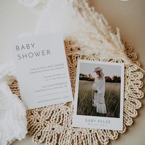 Baby Shower Invitation With Photo Baby Shower Invite, Photo Baby Shower Invite, Baby Shower Photo Invitation Template Modern DIY | Harlow