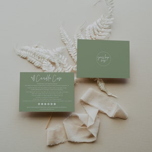 May include: A green card with the text "Candle Care" and instructions for candle care. The card also includes a logo with the text "your logo here".