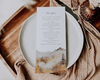 Szablon menu na Święto Dziękczynienia, Menu kolacji na Święto Dziękczynienia, Szablon menu kolacji z okazji Święta Dziękczynienia, Menu na Święto Dziękczynienia do druku, Menu na Góry Jesienne