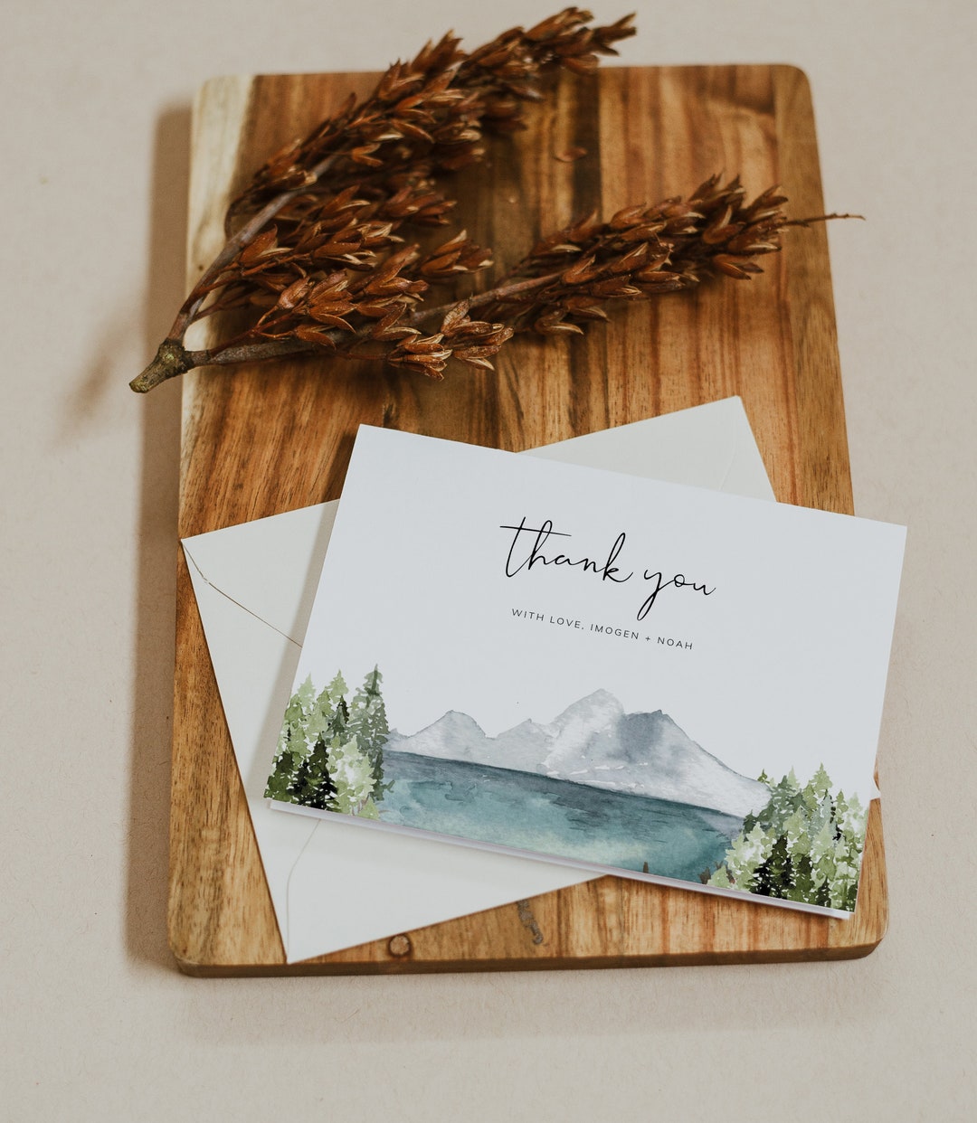Mountain Thank You Card, Printable Thank You Card, Rustic Thank You Cards, Mountain Thank You