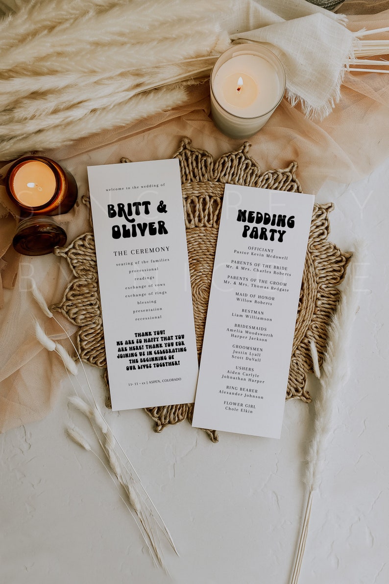 Retro Wedding Program Template, Wedding Program Retro, Wedding Program ...