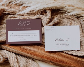 Modern RSVP Postcard Template, Minimalist RSVP Simple Clean Editable Printable, Clean Wedding RSVP, Modern Wedding Response Card | Serena