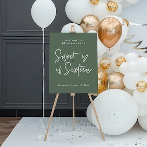 Modern Calligraphy Birthday Welcome Sign Template, Sweet Sixteen Welcome Sign Template, Minimalist Party Welcome Sign Editable | Sofia