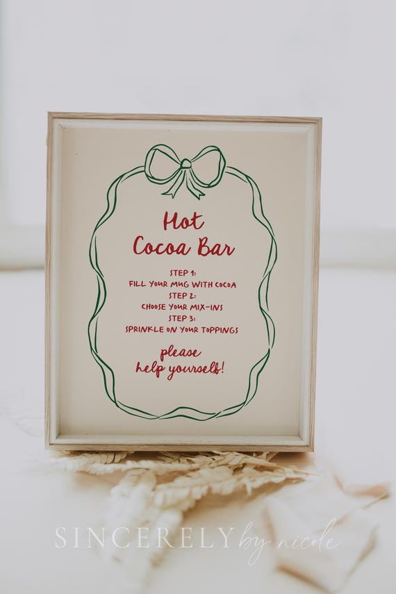 Hand Drawn Hot Cocoa Bar Sign, Holiday Party Sign, Hot Chocolate Station Sign, Hand Drawn Drink Sign, Christmas Party Signage | Carly