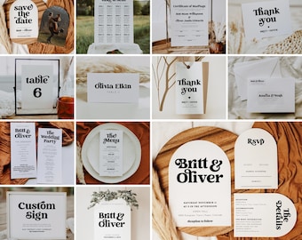 Retro Wedding Bundle, Wedding Template Bundle Editable Printable, Wedding Bundle Invitation, Wedding Bundle Template Download, DIY CHARLI
