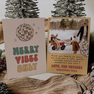 Boho Christmas Card, Photo Christmas Card Template, Photo Holiday Card Template, Retro Groovy Christmas Card, Disco Merry Christmas Card