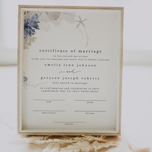 Beach Wedding Certificate Of Marriage, Coastal Wedding Keepsake, Ocean Wedding Gifts, Tropical Wedding, Destination Wedding | Arista