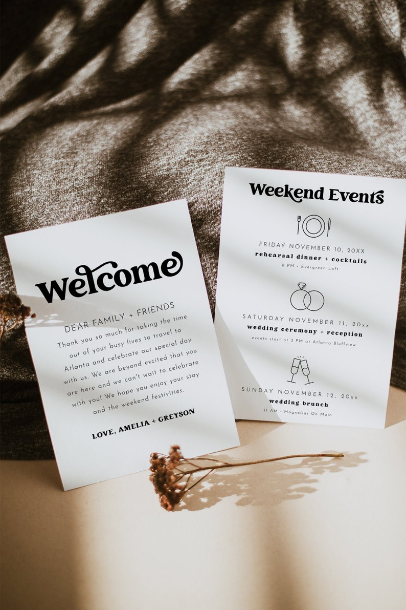 Wedding Welcome Letter Timeline Template, Welcome Letter Template, Wedding Events Card, Wedding Welcome Bag Letter Itinerary Charli image 2