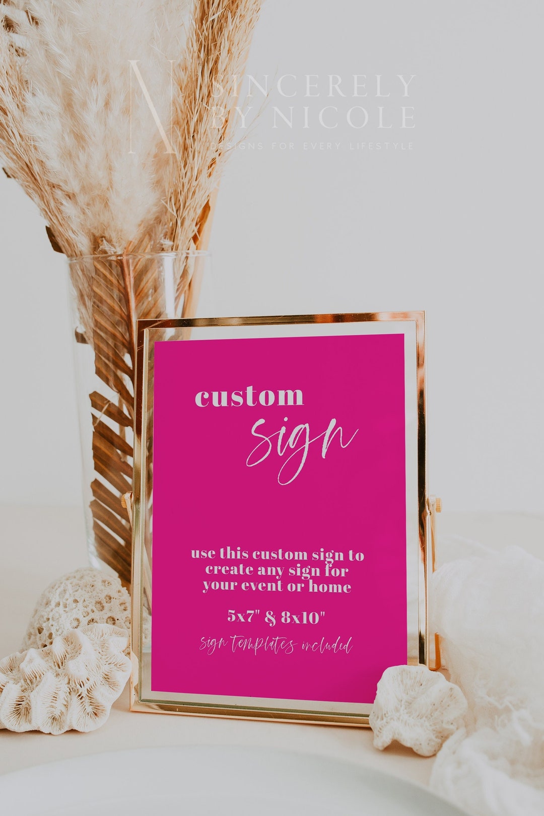 Colorful Wedding Sign, Bright Pink Custom Sign Template, Hot Pink Table ...