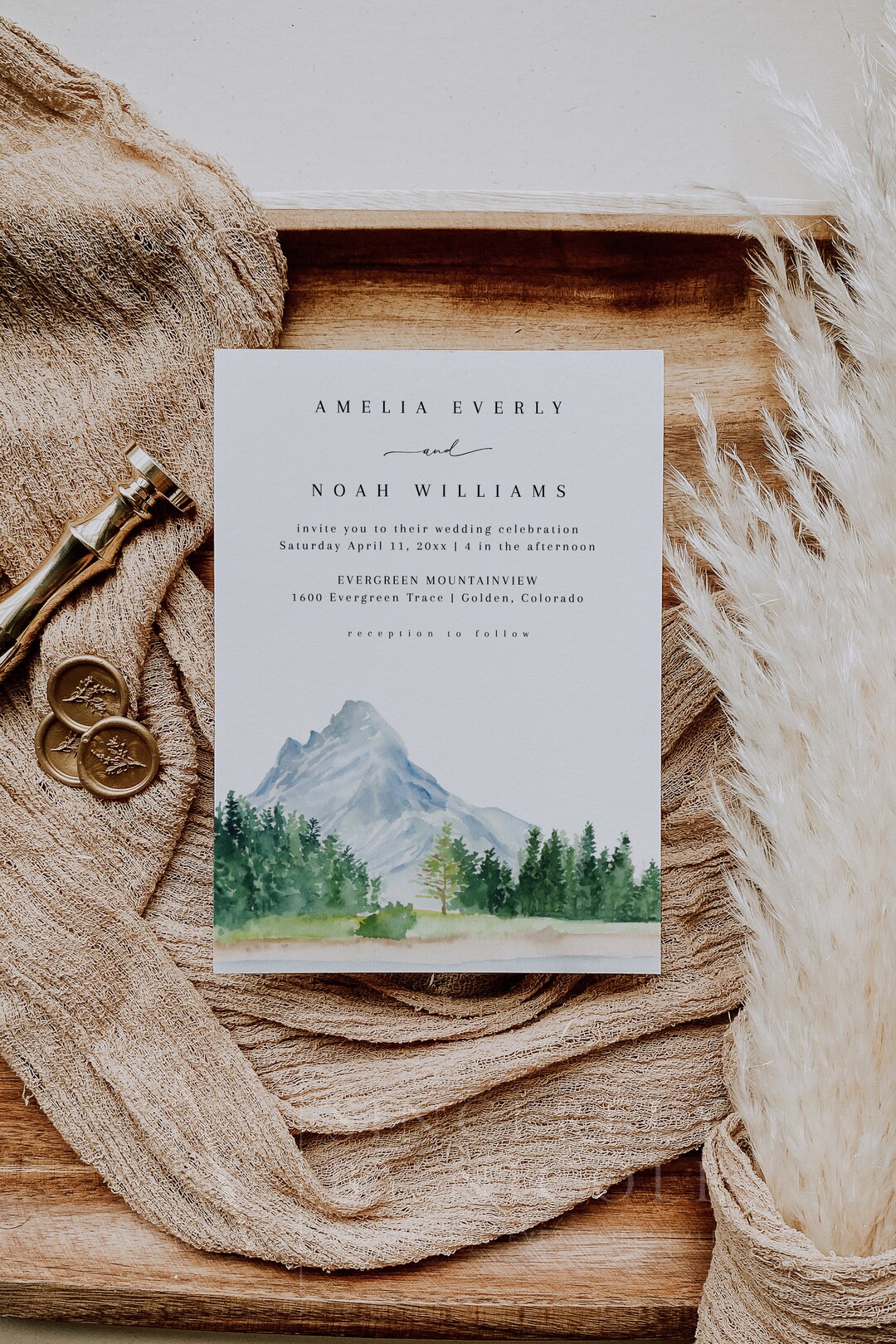 Mountain Wedding Invitation Template, Outdoor Wedding Invitation ...