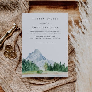 Mountain Wedding Invitation Template, Outdoor Wedding Invitation Editable Printable, Mountain Wedding Invitation Outdoor Venue DIY | Brynn