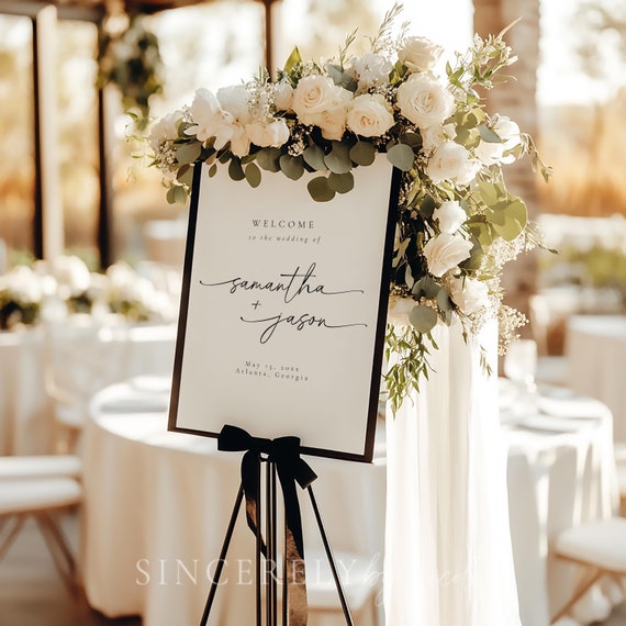 Minimalist Wedding Welcome Sign, Wedding Welcome Sign, Modern Wedding Welcome Sign, Canva Welcome Sign, Tabletop Wedding Sign | Olivia