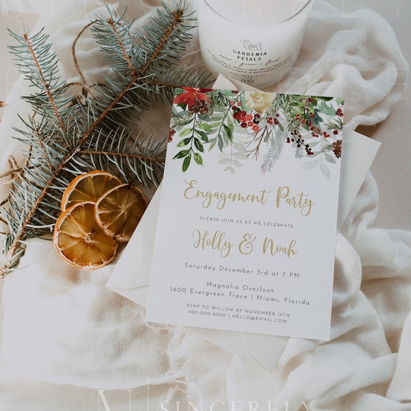 Holly Winter Engagement Party Invitation Etsy