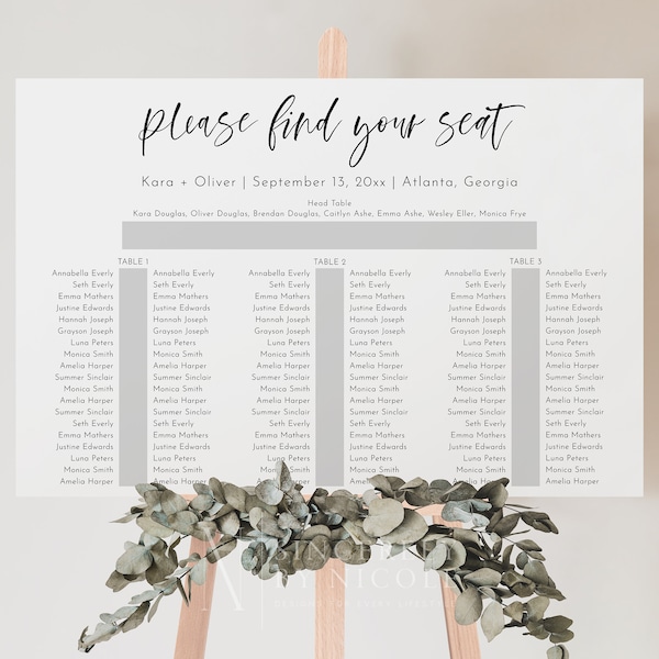 Wedding Seating Chart Template Horseshoe Etsy