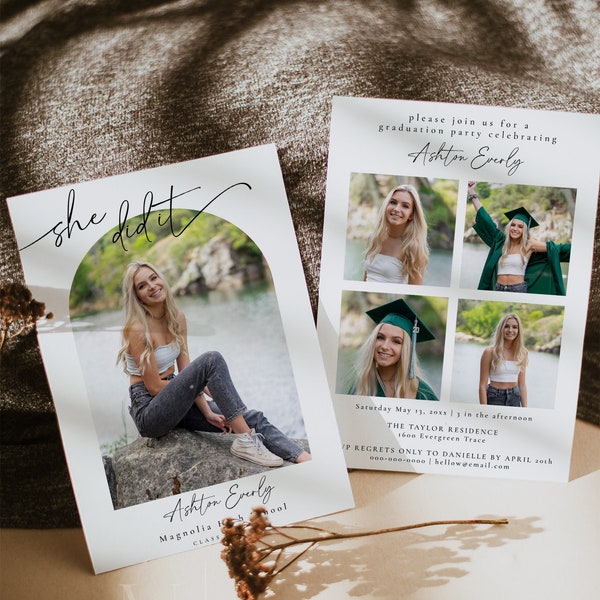 Minimalist Graduation Announcement, Graduation Party Invitation Template, Senior Announcement Card, Modern Graduation Announcement | Olivia