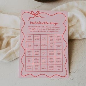 PRINTED & SHIPPED Bachelorette Bingo Game, Wavy Border Bachelorette Bingo Game, Printed Hen Party Games, Bachelorette Bingo Cards | Carly