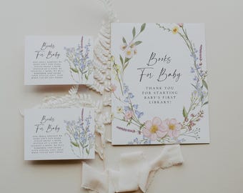 Plantilla de letrero de libros de flores silvestres para bebé, tarjeta imprimible de libros bohemios para bebé, letrero de libro para baby shower, letrero de libro para baby shower, Canva/Elowen
