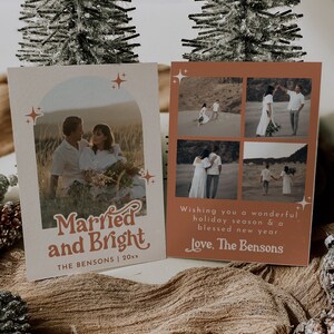 Married And Bright Christmas Card Template, Boho Christmas Card, Newlywed Christmas Card, Terracotta Christmas Card | Birdie