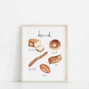 Utskrivbar köksväggkonst, brödillustrationstryck, köksväggkonst, väggtryck, matälskarepresent, direktnedladdning av kök, digital konst med bröd bild 4