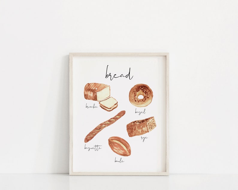 Utskrivbar köksväggkonst, brödillustrationstryck, köksväggkonst, väggtryck, matälskarepresent, direktnedladdning av kök, digital konst med bröd bild 4