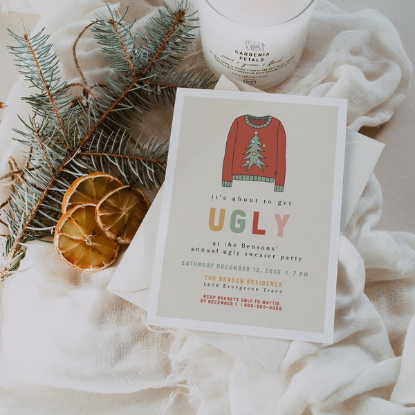 Ugly Sweater Party Invitation, Editable Ugly Sweater Party Invite, Christmas Ugly Sweater Invite, Ugly Sweater Holiday Party Invitation