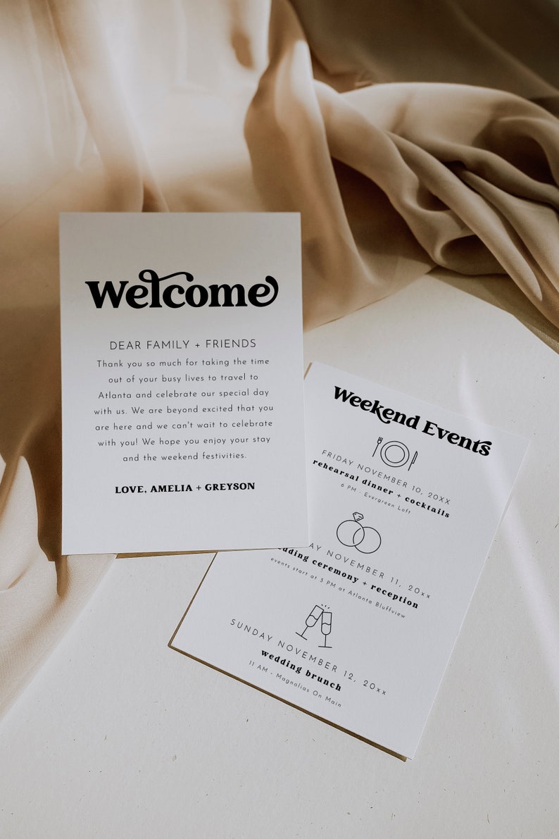 Wedding Welcome Letter Timeline Template, Welcome Letter Template, Wedding Events Card, Wedding Welcome Bag Letter Itinerary Charli image 1