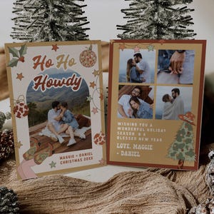 Western Holiday Card Template, Retro Photo Christmas Card, Photo Christmas Card Template, Arch Photo Card, Western Christmas Card Template