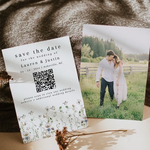 Spring Save The Date With QR Code, Floral Save The Date Template, Save The Date Floral Wildflower Spring, QR Code Save The Date QR | Ashe