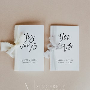 Modern Minimal Vow Book Template, His And Hers Vow Book Editable Printable, Scrip His Her Wedding Vow, Vow Book Template DIY Vows | Harper