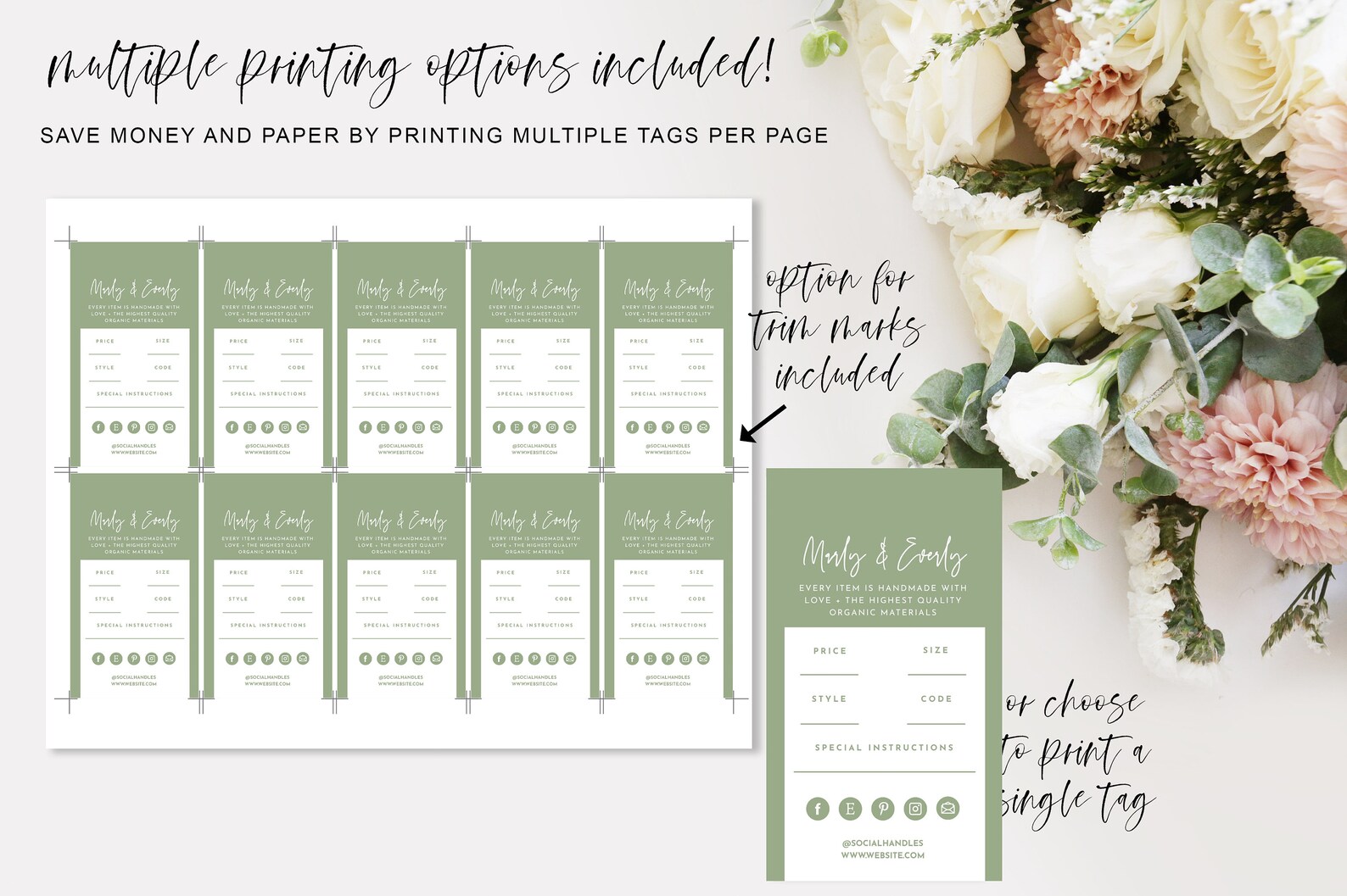 Sage Editable Hanging Tags Template Printable Fashion Label Etsy