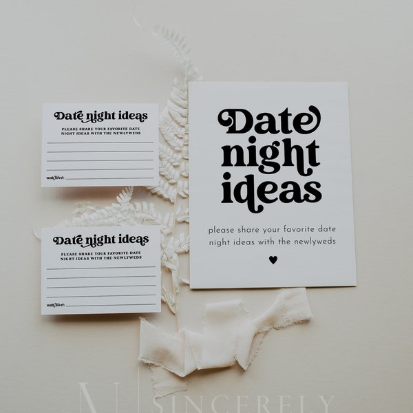 Retro Date Night Ideas Sign + Card, Groovy Newlyweds Advice Date Night Card Template, Retro Date Night Sign Template, Date Night CHARLI