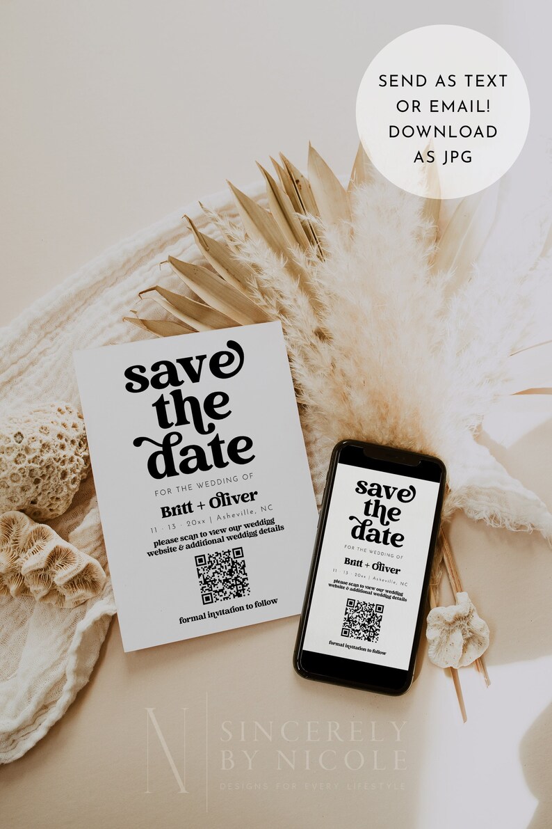 Charli QR Code Save the Date Template Text Save the Date Etsy New Zealand