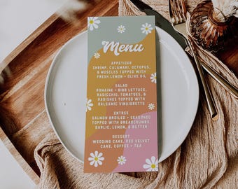 Wedding Menu Template, Reception Dinner Menu, Retro Wedding Menu, Wedding Menu Card, Wedding Menu Card Template, Groovy Wedding | Hannah