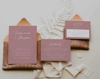 Blush Wedding Invitation Suite Template, Editable Printable Blush Pink Wedding Invitation, Dusty Rose Wedding Invitation Template | Serena