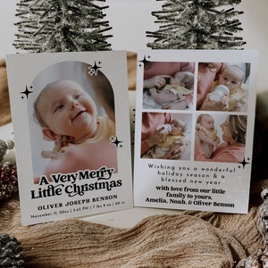 New Baby Christmas Card Announcement, Birth Announcement Christmas Card, Photo Holiday Card Template, Minimalist Christmas Cards | Sofia