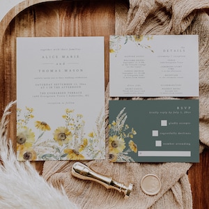 Fall Wedding Invitation Template, Rustic Sunflower Wedding Invite, Fall Wedding Invitation Template, Photo Wedding Invitation | Aurelia