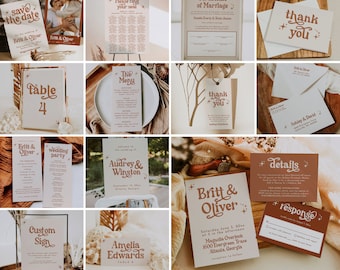 Retro Wedding Template Bundle, Wedding Template Bundle Editable Printable, Wedding Bundles, Wedding Bundle Template Download, DIY | Birdie