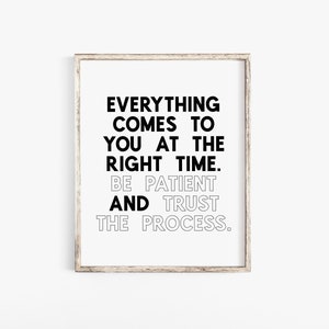 Be Patient And Trust The Process, Inspirational Art, Digital Download, Printable Wall Art, Black & White Quote, Motivational Wall Decor, Art