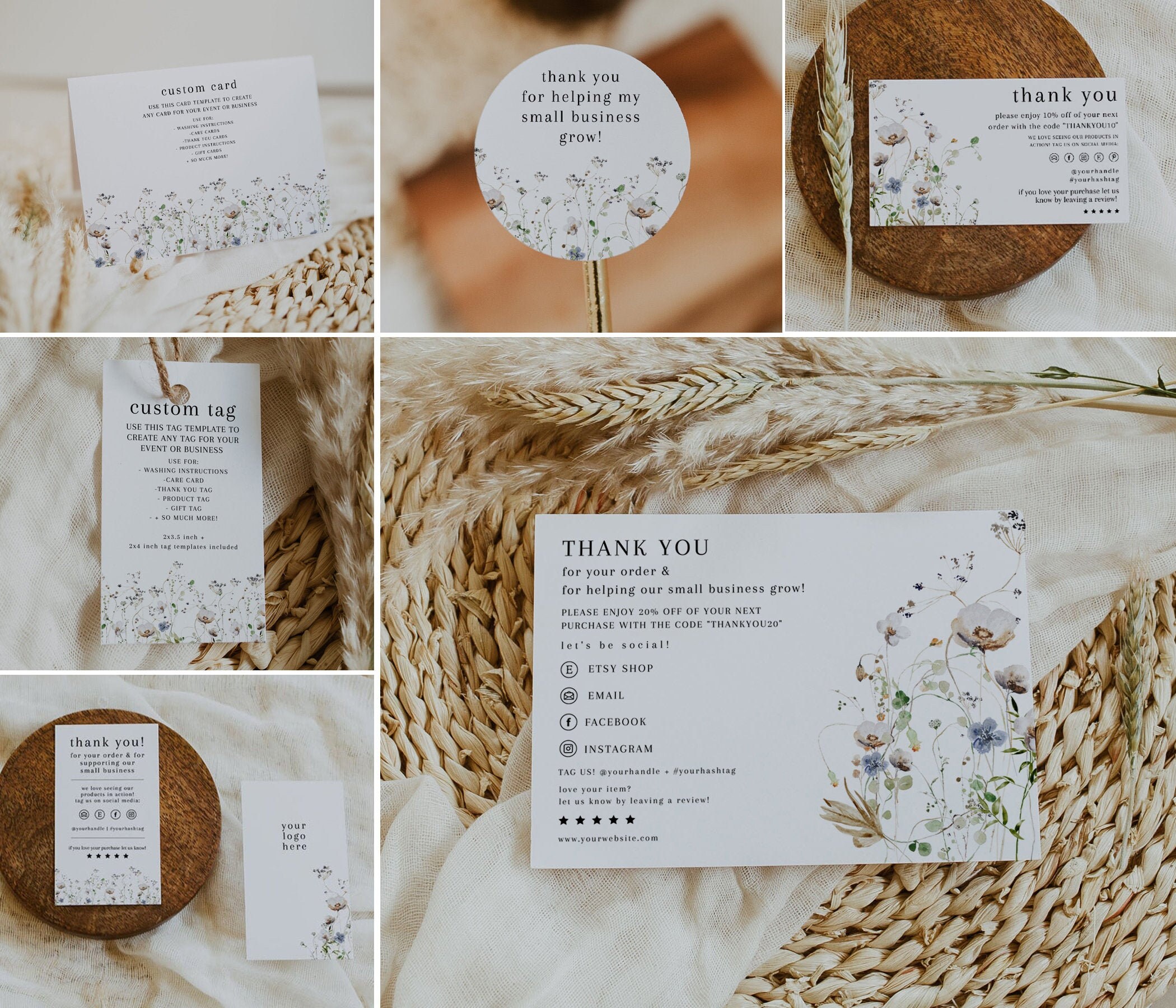 Boho Floral Small Business Bundle, Printable Business Thank You Cards,  Floral Thank You, Wildflower Business Branding, Template DIY Ashe - Etsy  Israel