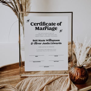 Retro Certificate Of Marriage, Editable Printable Certificate Of Marriage, Wedding Keepsake Certificate of Marriage, DIY Wedding | Charli