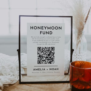 Honeymoon Fund QR Code Sign, Wedding QR Code Sign Printable, Venmo QR Code Modern Wedding Sign, Minimalist Wedding Honeymoon Sign | Charli