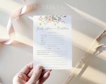 PRINTED & SHIPPED Wildflower Baby Shower Games, Baby Advice and Predictions Game, Baby Shower Advice Cards, Advice and Wishes Game | Elowen