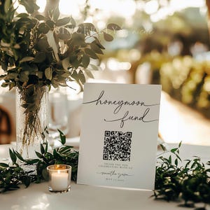 PRINTED + SHIPPED Honeymoon Fund Sign with QR Code, Wedding Reception Sign, Cash Fund Wedding Decor, Registry Sign | Olivia