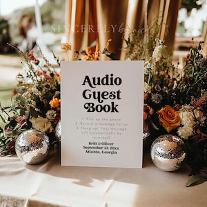 PRINTED & SHIPPED Telephone Guestbook Wedding Guestbook Sign, Wedding Audio Guestbook, Printed Minimalist Audio Guestbook Sign | Charli