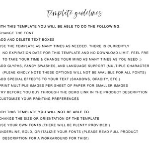 May include: A list of guidelines for using a digital template. The list is divided into two sections: "With this template you will be able to do the following" and "With this template you will not be able to".