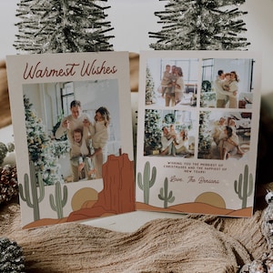 Boho Photo Christmas Card, Western Christmas Card Editable, Terracotta Christmas Card, Photo Holiday Card Template, Warmest Wishes | Betty